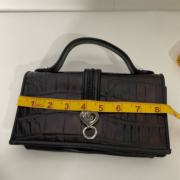 Brighton Bag 90s Vtg Blk Croc Leather Top Handle Metal Hardware; Many Card Slots